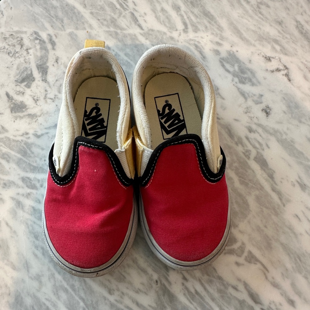 Vans Red and White Slip-On Sneakers